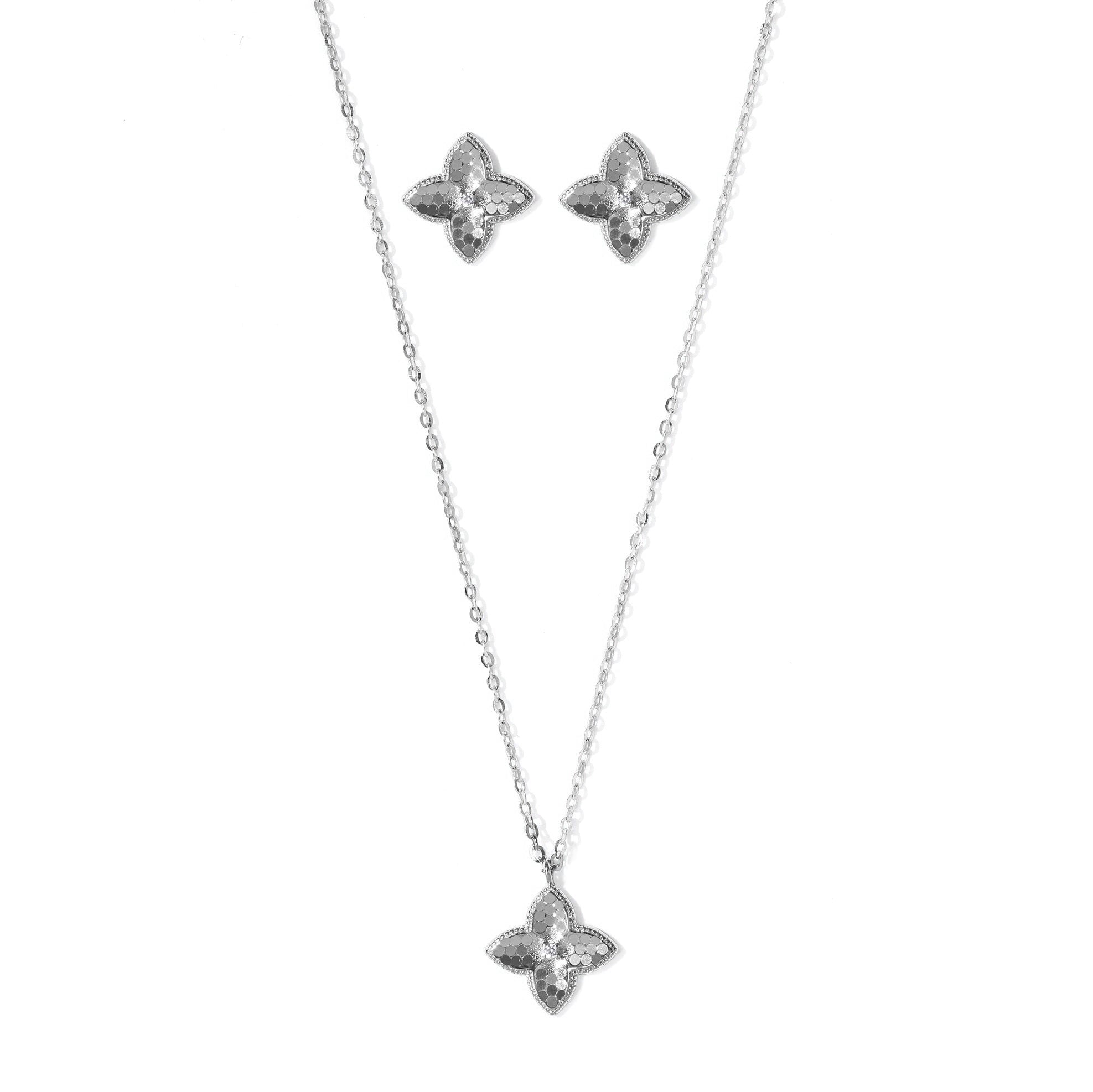 A sterling silver 925 necklace set with 18K gold plating, featuring a pair of star-shaped earrings.