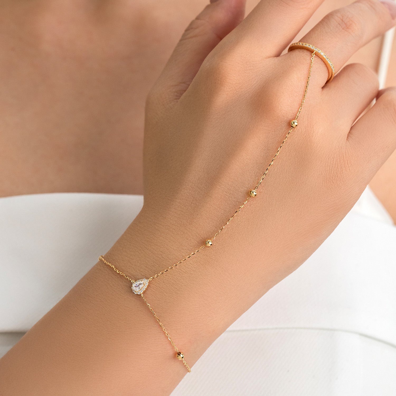 Pear Beads Bracelet Chain Ring