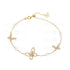 A gold-plated bracelet with zircon stones and mother pearl stones, featuring a chain design.