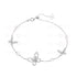 A silver-plated bracelet with zircon stones and mother pearl stones, featuring a chain design.