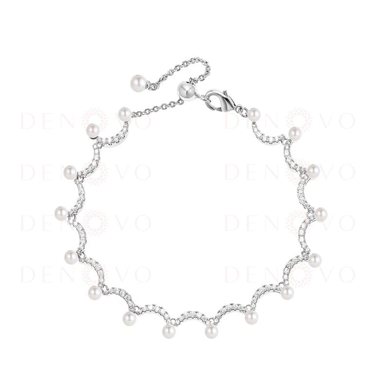 Pearl bracelet with silver chain on a white background