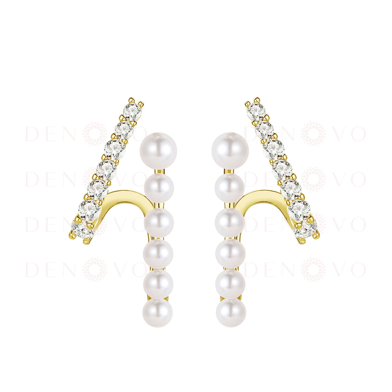 Pair of earrings with pearls and gold accents on a white background