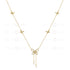 An 18K gold plated necklace with zircon stones and mother pearl stones, featuring a delicate butterfly design.