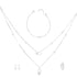 A set of silver jewelry including a necklace, bracelet, and earrings with small diamond-like embellishments.