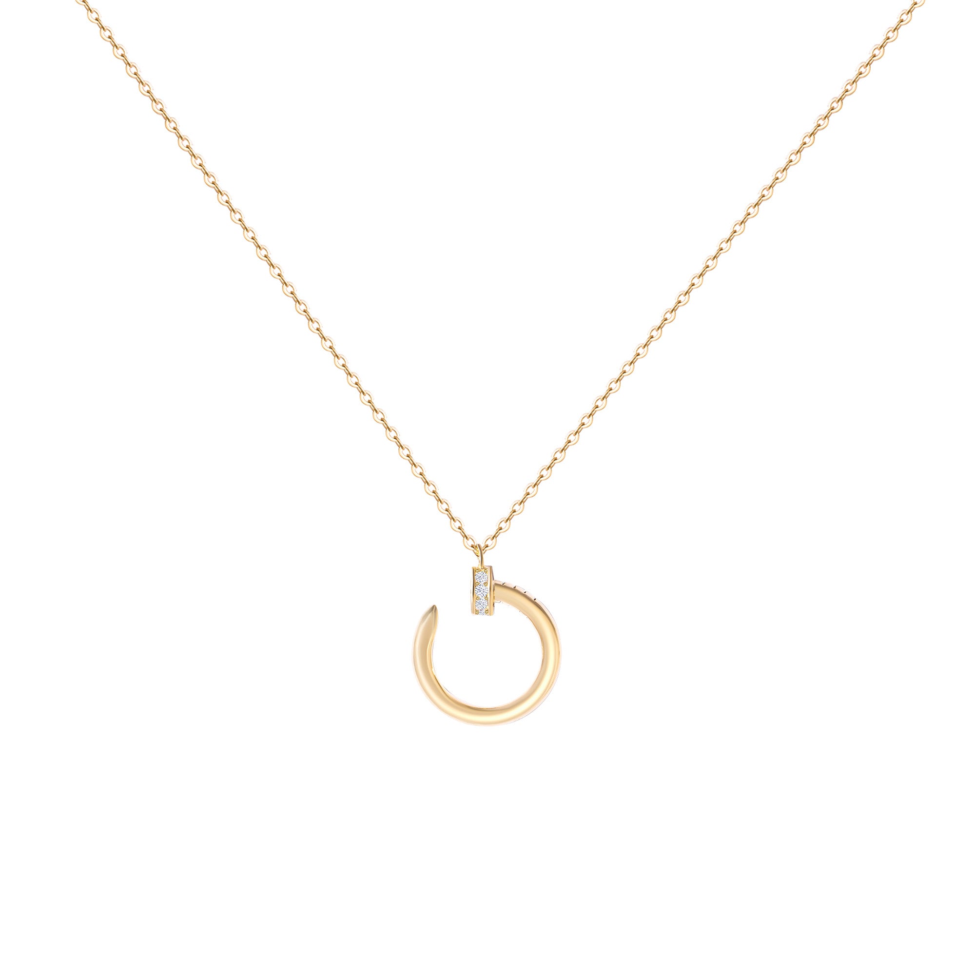 A gold-plated necklace with a sterling silver 925 charm and zircon stones, on a white background.
