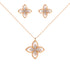 An 18K gold plated necklace set with a floral pendant and matching earrings, adorned with zircon stones.