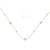 A necklace and earring set featuring silver chains, gold plating, zircon stones, and faux pearls.
