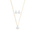 A gold-plated sterling silver necklace with zircon stones and a mother pearl stone.
