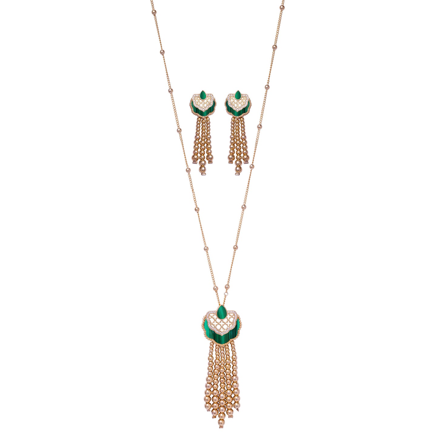 Golden Beads Long Chain Set