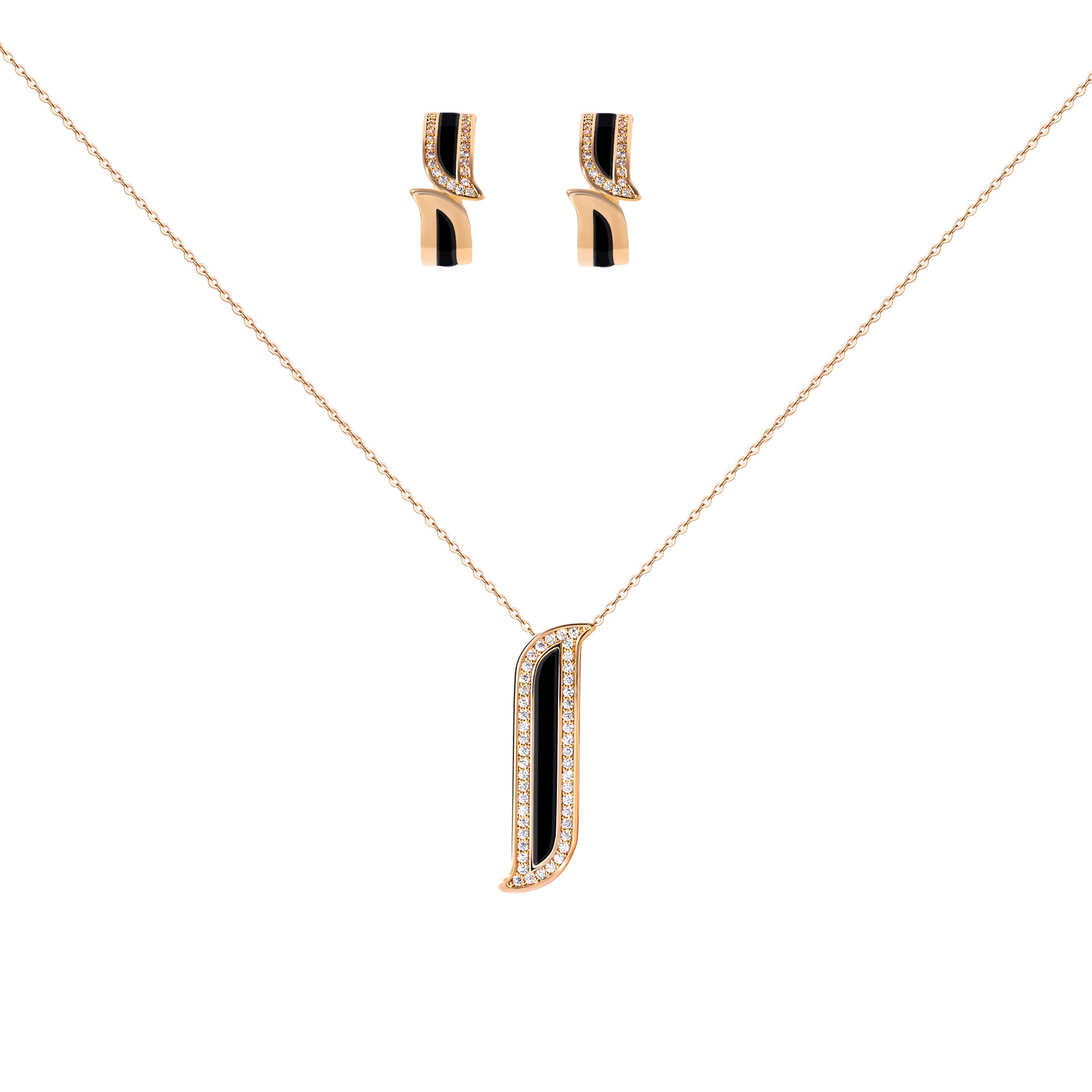 A gold-plated necklace set with zircon stones, including a chain and a pair of earrings.
