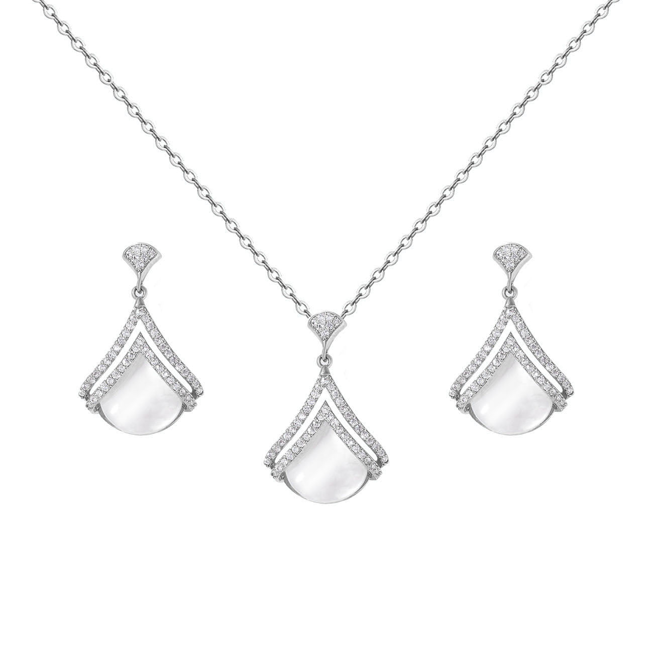Jewelry set with pendant and earrings on a white background